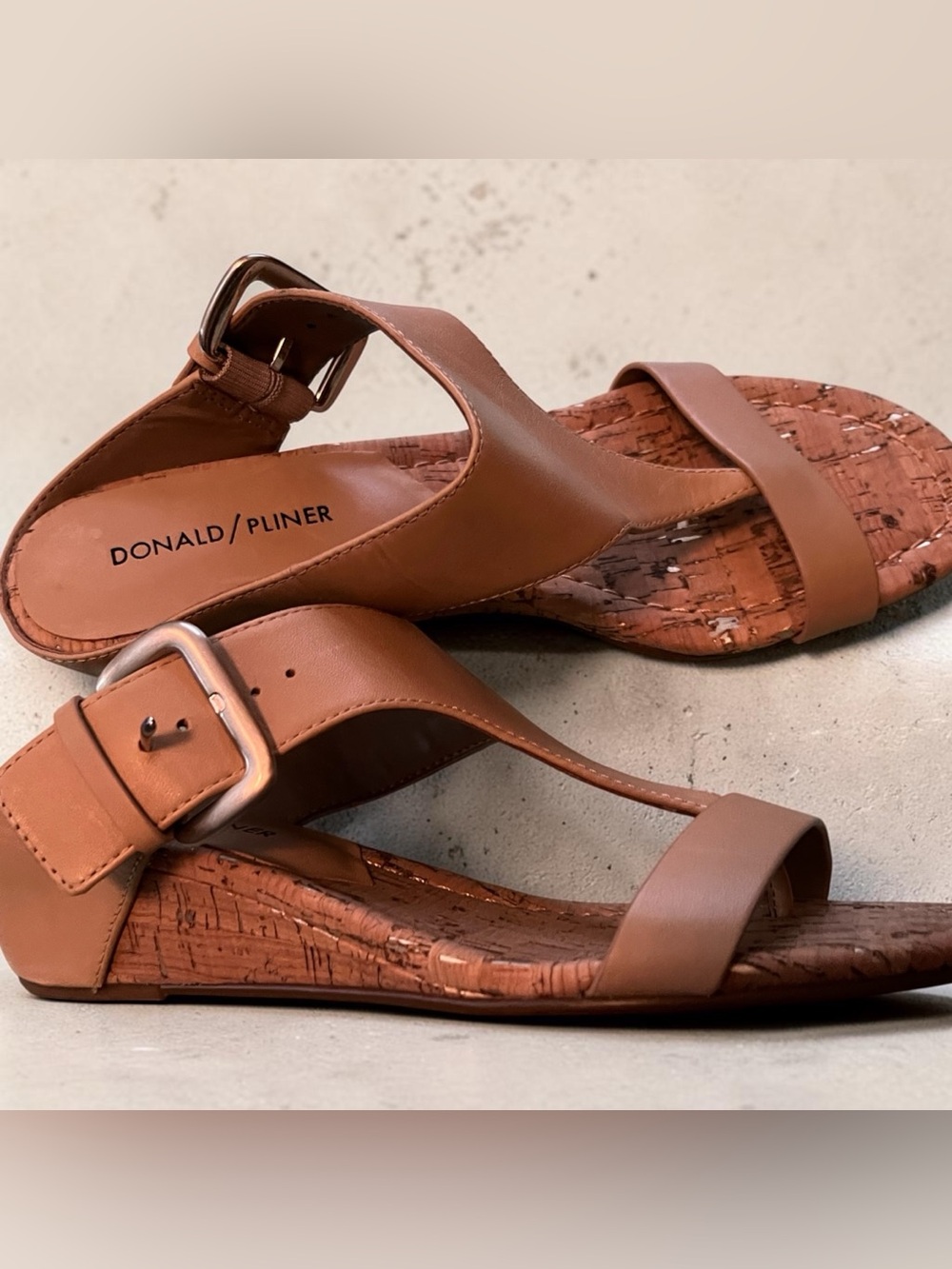 Donald J. Pliner Tan Leather Cork-Trim Slingback Sandals .sz 61/2